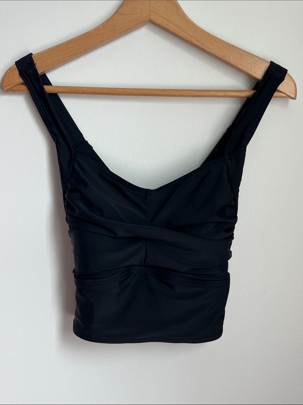 BloomChic Black Ruched Longline Bikini Top Minimalist Beach Pool Size 14-16
